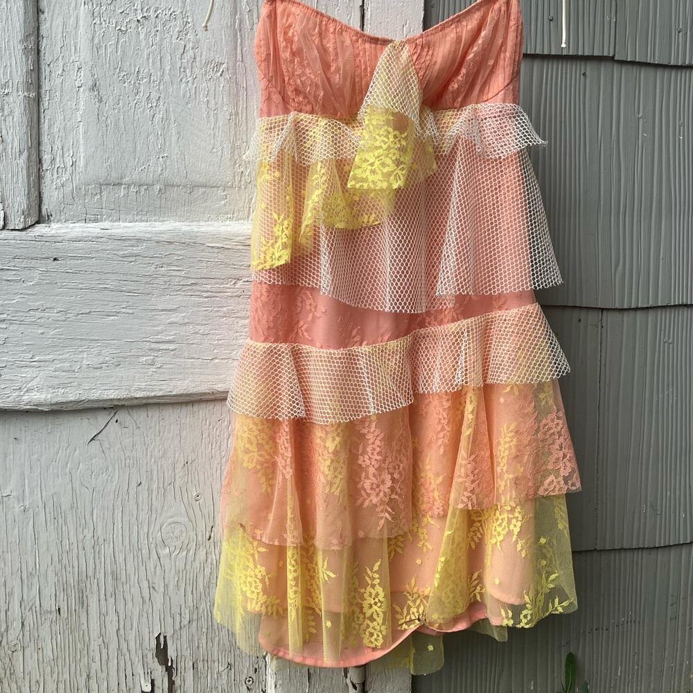 For love and lemons sorbet lace mini dress.